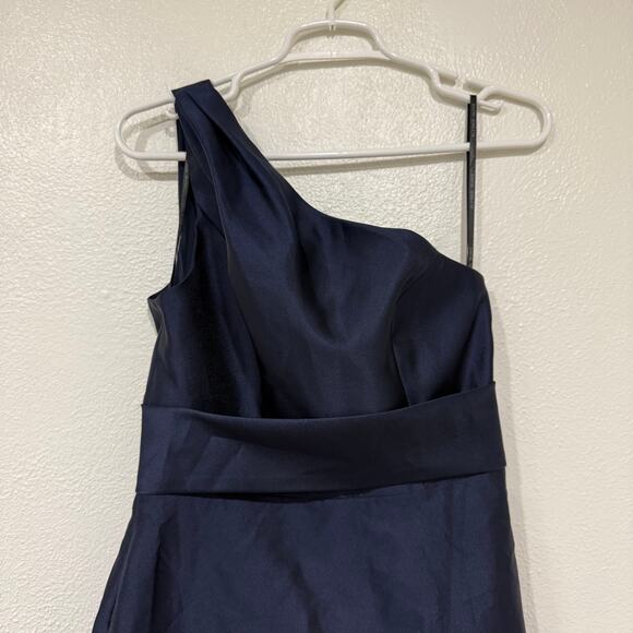 NWT Alfred Sung Draped One Shoulder Satin Maxi Dress Formal Midnight Navy Size 2 - Picture 3 of 9